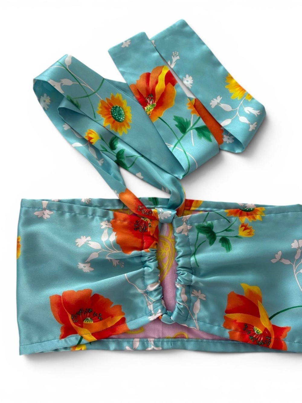 Handmade Silky Floral Halter Bra Top